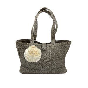 Seashell Jute Tote Bag/ Shoulder Bag/ Double Handle- Tan / Black - NWT